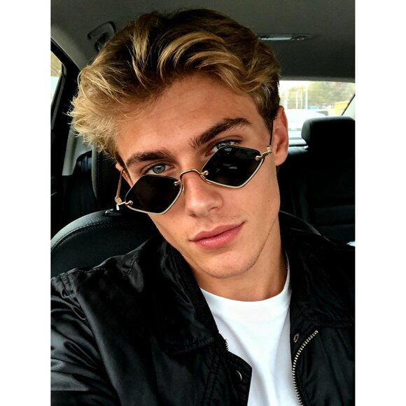 Unisex Retro Y2K Sunglasses Gold Frame Gray Lens UV400 Semi-Rimless - Picture 6 of 9